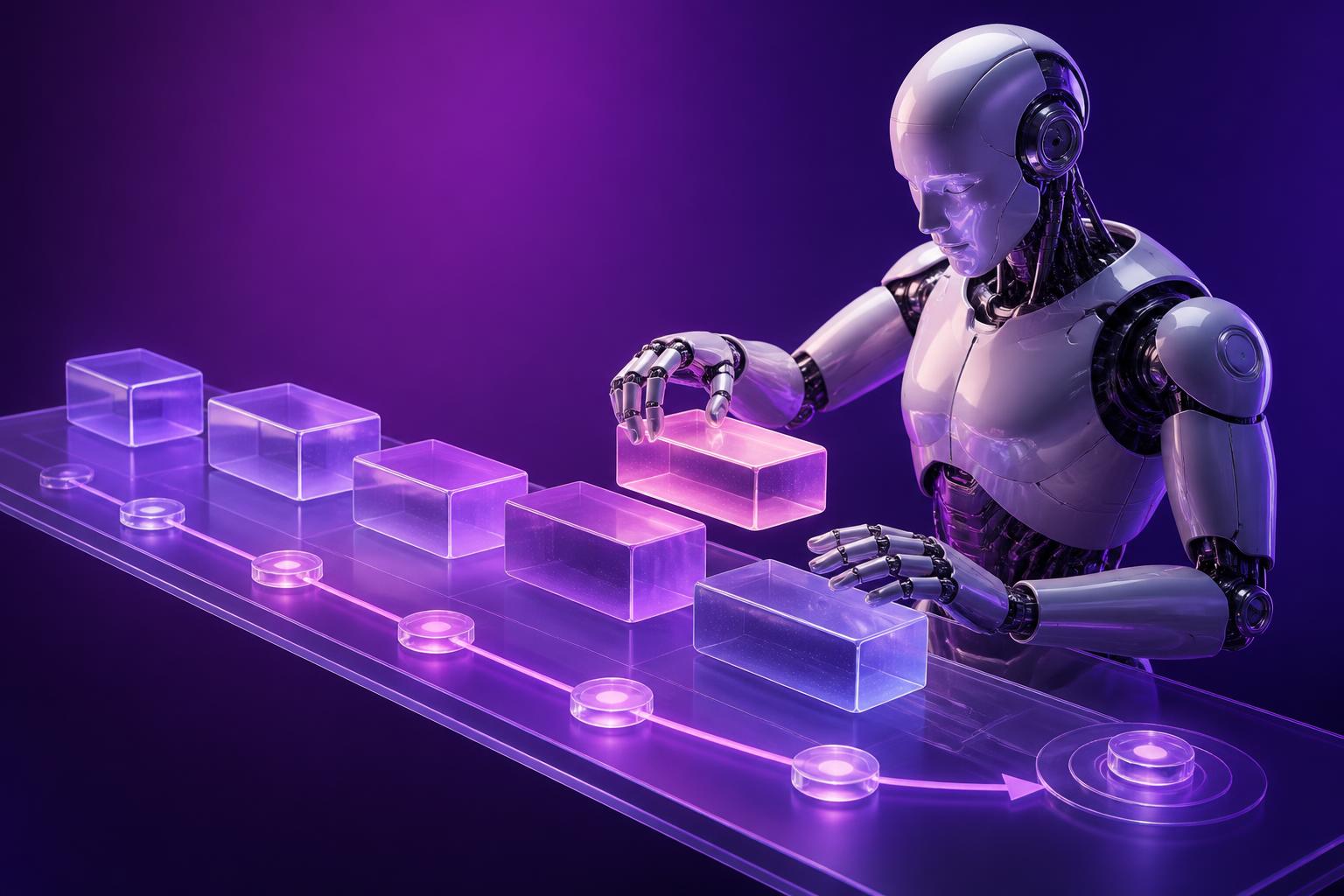 AI-robot bouwt een gestructureerde stappen-roadmap voor een AI-implementatietraject.